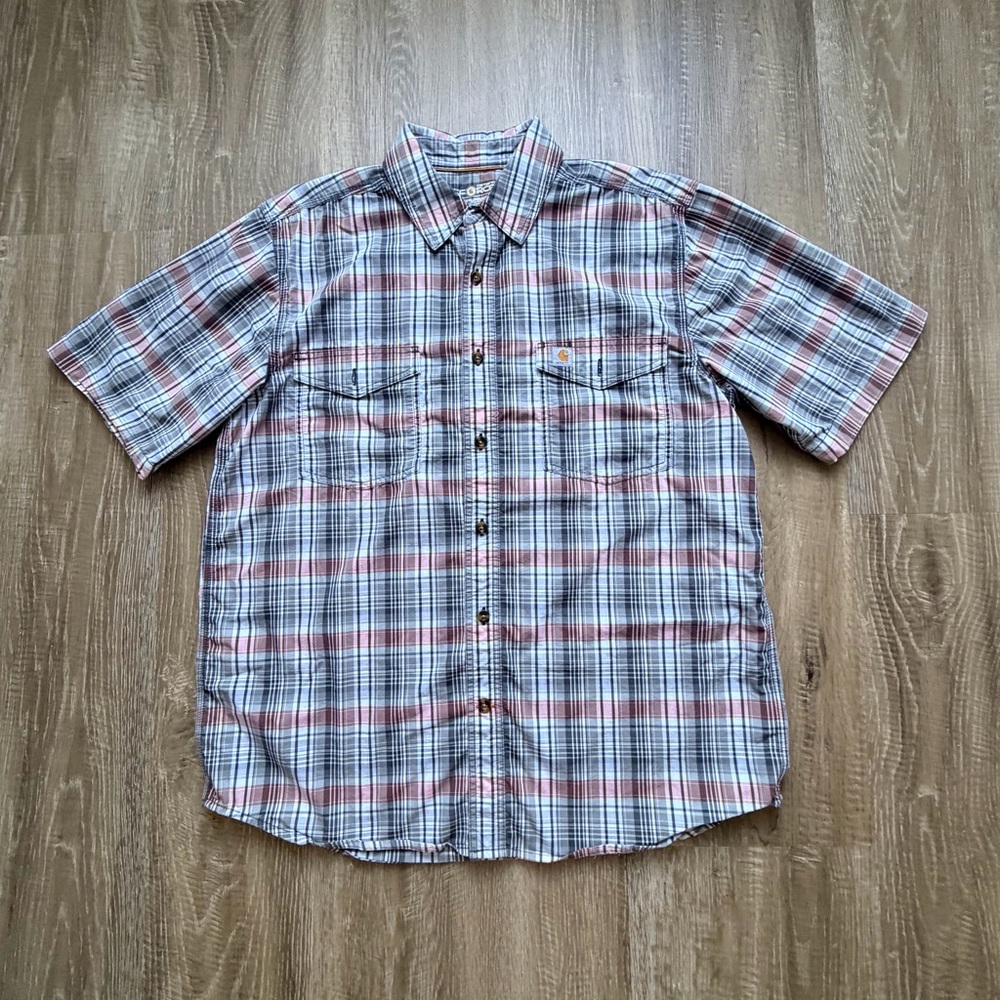 Carhartt Men's Short Sleeve Button-Down Plaid Shirt - Blue & Red